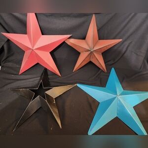 Set of Four Rustic Star Wall Decor in Red, Brown, Black, and Blue